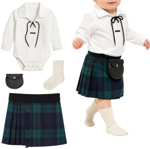 Ensemble traditionnel de kilt pour bébé (12-24 Mois) comprenant un kilt, une chemise ghillie, un sporran, des brogues et des chaussettes de kilt - Coffret cadeau kilt bébé en tartan Black Watch