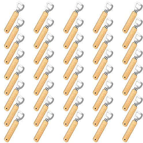 Flaschenöffner, 40 Stück Natur Holzgriff Bier Flaschenöffner mit Tragbare Lochdesign Edelstahl Kapselheber Großes Geschenke für Männer Weihnachts Neujahrs Party
