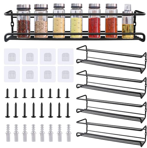 DoDuo Portaspezie da Appendere, 4 Pezzi Mensole Cucina Porta Spezie per Cucina Porta Utensili da Cucina Organizer per Cucina Bagno Nero