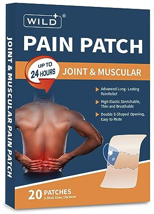 WILD+ Heat Patches for Pain Relief, 20 Patches Adhesive Heat Pads for Back Pain Relief Plaster, Targeted Pain Relief up to 24h, High Elastic Stretchable Arthritis Back Shoulder Neck Knee Patches