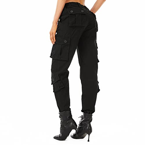 Raroauf Women's Pants Cotton Fleece-Lined Warm Hiking Travel Tactical Military Cargo Capri Pants Womans with Pockets Black US 12