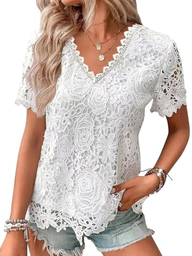 Tomwell Chemisier Dentelle Blouse Femmes Manches Courtes Loisirs D'été