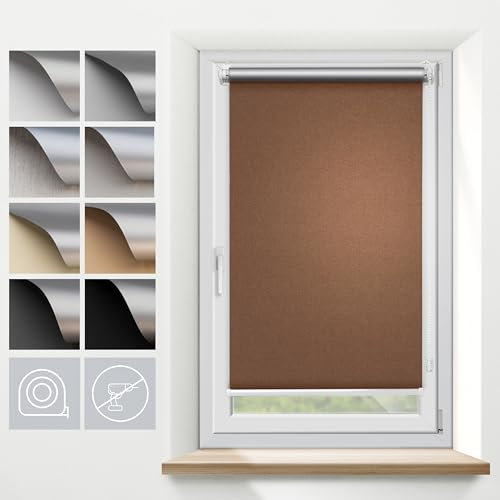 Tuki Systems® Verdunkelungsrollo Klemmfix Ohne Bohren Nach Mass, 100% Blackout Rollo Ohne Bohren, Thermorollo, Sichtschutz und Sonnenschutz, Rollos Hitzeschutz Für Fenster & Türen, 13 Stoff Farben