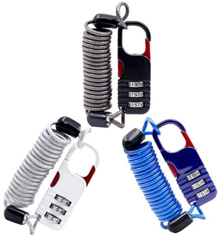 XINSUO® 3 Stück Helmschloss,Fahrradschloss Kinder,Extra Long Combination Lock,Kabelschloss Leicht Zahlenschloss mit 3-stelligem,für Gepäck, Motorräder, Roller,Scooter