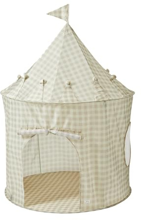 3 Sprouts Kids Play Tent - Sustainable Recycled Fabric – Fun Spacious Childs Playhouse for Indoor Games for Boys & Girls - Durable Fort Pop Up House for Toddlers & Children Age 3-10 - Gingham Beige