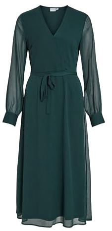 VIFALIA V-Neck L/S Midi Dress - Noos, Plateado, 36