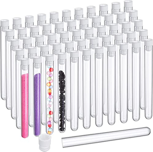 Elqubkan 100 Tubos de Ensayo Transparentes con Tapas, Tubo de PláStico de 25 Ml, Viales de PláStico de 16 X 150 Mm para Experimentos CientíFicos, Suministros para Fiestas