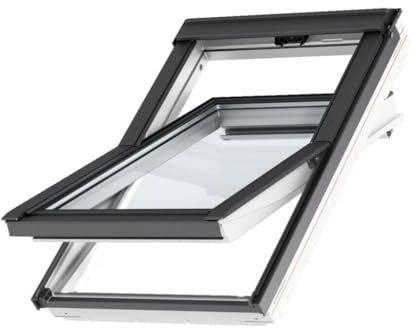 BAUBAY Dachfenster-Set GLU MK06 (78x118 cm) aus Kunststoff | Fenster mit 3-fach Verglasung 0061 | Innovative Öffnungsleiste - inkl. Eindeckrahmen für DachZiegel Ebene Ziegel (1,5-12cm)
