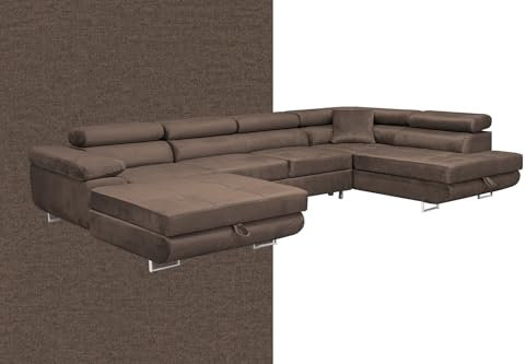 SOFILAND Wohnlandschaft Aller Moon U XXL-Ecksofa mit Schlaffunktion und Zwei Bettkästen. (Braun, Rechts)