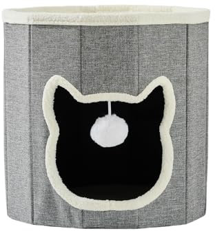 Zedelmaier Katzenhöhle mit Spielball,Katzenhaus mit 2 Ebenen,Katzenhaus für drinnen,katzenschlafplatz,Waschbares Kissen,niedliches Haustierhaus für 2 Katzen