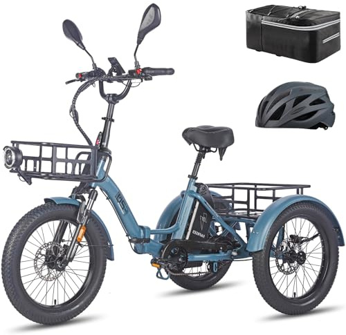 Fafrees Triciclo Elettrica F20 Mate Bici Elettrica Pieghevole a 3 Ruote 48V21Ah Batteria Rimovibile,Autonomia 65-115km,Ebike Adulti Uomo Donna,Freni a disco idraulici,con Borsetta,Blu,Cestino Ante-
