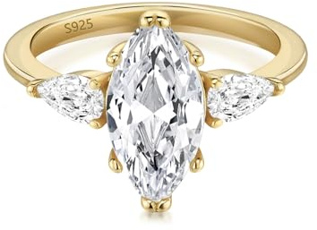 VISDIV 2CT Engagement Ring for Women Marquise Cut 925 Sterling Silver AAAAA Cubic Zirconia CZ Wedding Band Promise Ring For Women Solitaire Simulated Diamond Silver/Gold Size 5-10 (Gold, 10)