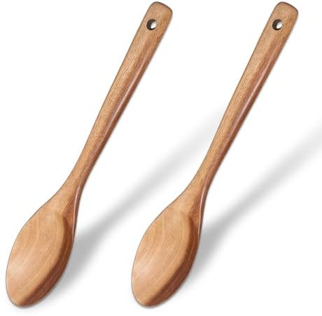 2 Pezzi Cucchiaio Da Cucina in Legno, 30cm Spatole in Legno con Manico Lungo, Cucina Spatola in Legnoo D'ulivo, Cucchiaio per Mescolare, per Arrosto