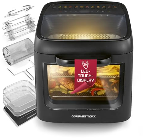 GOURMETmaxx Heißluftofen mit Panoramadach & Frontfenster 12,5 L | Heißluftfritteuse mit 9 Funktionen | Airfryer, Fritteuse & Minibackofen in 1 | für max. 8 Personen | Heißluftfritteuse mit Farb-Icons
