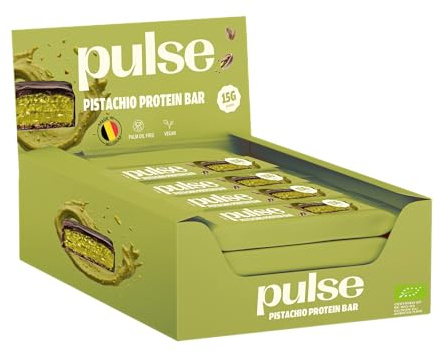Pulse Protein – Vegane Bio Proteinriegel – Pack mit 12 x 55 g – Proteinreich, Laktosefrei, Glutenfrei, Ballaststoffquelle – Gesunder & Ausgewogener Snack (Pistazie)