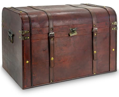 Kingpower Baúl del tesoro de madera, 60 x 37 x 40 cm, caja con candado, cofre del tesoro de madera
