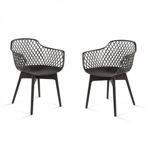 COWVIE Modern Dining Chairs Set of 2, Weather-Resistant Plastic Cafe Chairs with Ergonomic Back and Non-Slip Pad, Suitable for Patio, Restaurant, Yard, Porch, Balcony, Brown