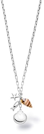 Purelei Ocean Crush halsband för kvinnor, halsband i rostfritt stål med maritima hängen, snäcka, sjöstjärna och fisk, justerbar uttalande kedja 40–45 cm, damsmycken för speciella tillfällen