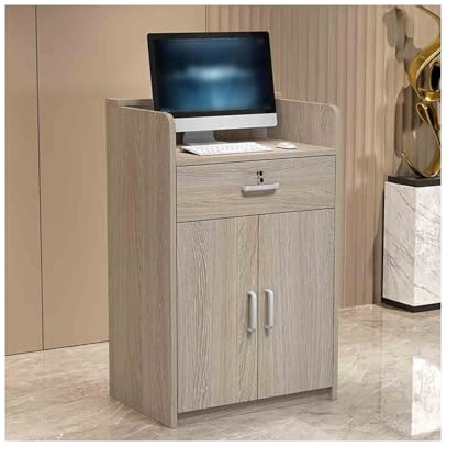 Modern reception skrivbord räknare för kontor och detaljhandel snygg grå välkomstenhet i ek 80 cm reception för köpcentrum och butiker mångsidig kundtjänstlösning