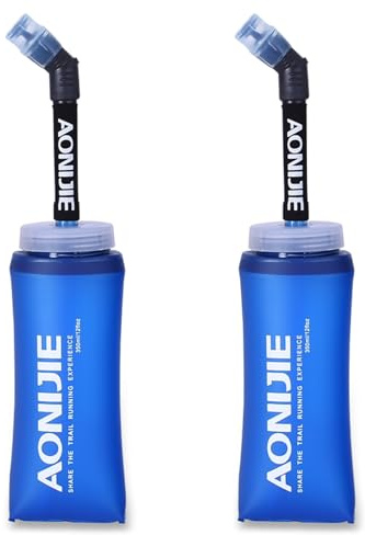 TRIWONDER Soft Flask TPU Botella de Hidratación Plegable Sin Fugas Bolsa para Mochila de Hidratación Cinturón Correr Ciclismo Maratón Senderismo (2 * 350ml - con pajita)