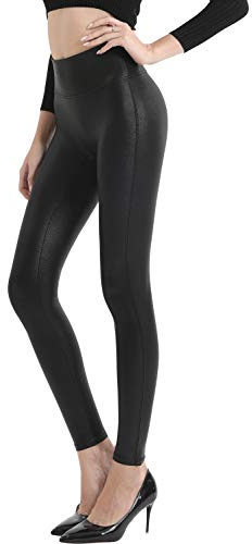Retro Gong Black Womens Faux Leather Leggings Stretch High Waisted Pleather Pants X-Large