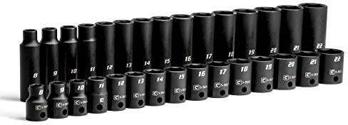 Capri Tools 3/8-Inch Drive Shallow and Deep Impact Socket Set, Metric, 8 to 22 mm, Premium Chrome Molybdenum Steel, 30-Piece