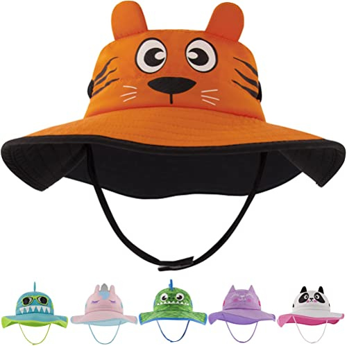 addie & tate Toddler Sun Hat for Kids UV Protection Beach Bucket Hat for Girls & Boys Fishing Safari Play Hat (Tiger, 4-7 Years)