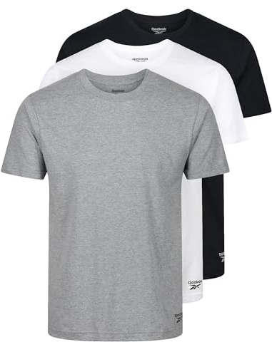 Reebok Pack de 3 Camisetas Hombre – Camiseta Deporte Hombre, Colores Negro, Gris Jaspeado y Blanca, XL