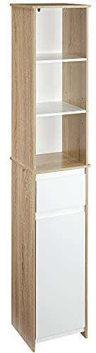 kleankin Armario Alto de Baño 3 Estantes 32,6x30x171,2 cm Natural y Blanco