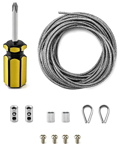 QWORK® 6 m/2 mm Corde en Acier Inoxydable à Suspendre Kit ， avec M2 manchons, M2 fixations à sertir, pour Rambarde, Corde a linge