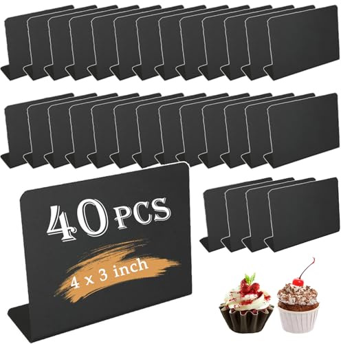 DAJAVE 40 Pcs Mini Chalkboard Signs, 4 x 3 inch Small Chalk Boards Signs Blackboard Reserved Sign for Tables Bakery Food Price Tags Weddings Parties