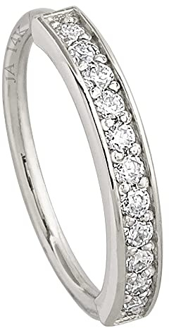 Solid 20G 14Kt White Gold Prong Set 11-Stone Diamond Nose Hoop Ring - Ear Cartilage Ring - April BirthStone Nose Ring Stud - 11PRS11WDWG