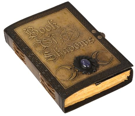Leder-Tagebuch, blanko, Buch der Schatten, Zauberbücher, Vintage-Notizbuch mit Halbedelstein, Sonne und Mond, keltische Prägung, persönlicher Organizer, Tagesplaner, Reisetagebuch, unliniertes Papier,