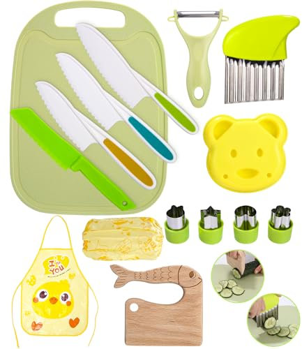 Azyvum Kit de Sécurité pour Enfants - 16 Pièces Couteau Enfant pour Couper et Cuire des Fruits ou Légumes | Ne Coupe Pas, à Partir de 2 Ans