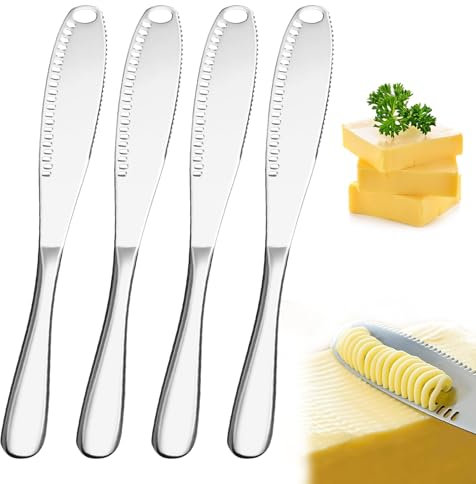 Butter Knife - 3 in 1 Stainless Steel Spreader Serrated Edge Shredding Slots Easy to Hold for Bread Butter Cheese Jam Slicer
