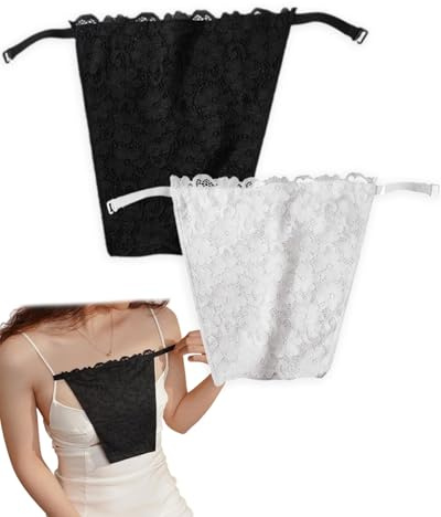 UYRVAPE 2pcs Doble capa Encaje para Mujer con Clip en Mock Camisole - Sujetador insertado superposición Panel de Moda Chaleco,Chaleco con Panel superpuesto,Camisola simulada con Clip