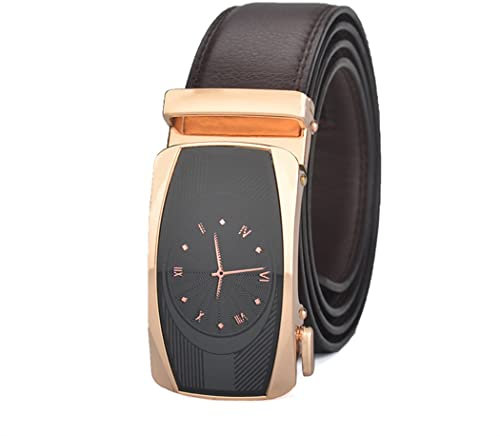 Canarea Gürtel Herren Leder mit Ratsche Automatik-Gürtel 35mm Breit,Mode Ledergürtel Männer für Jeans Business Anzug Schlicht Leder-Gürtel (Golden, Braun, 130 CM)