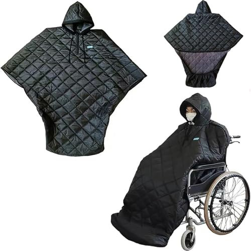 NBAAVBJV Waterproof Windproof Winter Wheelchair Full Body Warm Blanket, Fleece Lined Wheelchair Cosy Cover with Hood Rain Coat Poncho Cover for Adults Wheelchair Users Full Body Protection Blanket