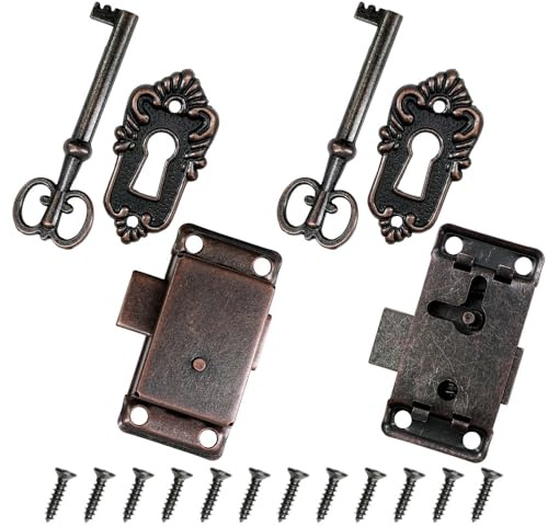 Selyse 2 lucchetti antichi per armadi con chiavi, serratura decorativa per ante dell'armadio, cassetta delle lettere, armadietti, cassette degli attrezzi, con viti (marrone rosso)