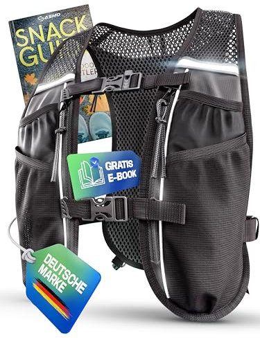 NEU SASMO® Laufweste Damen & Herren 5L | Running Vest - Ultraleicht 270g & atmungsaktiv | Laufrucksack Damen - 8 Taschen | Laufweste Herren | Trinkweste Laufen | Trinkrucksack Laufen Trailrunning