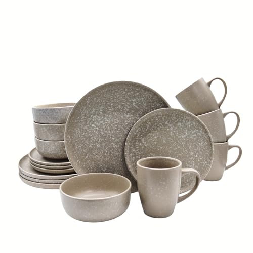 HOMD 16-Pieces Stoneware Dinnerware Set, Dinner Set, Kitchen Dinnerware Ceramic Crockery Set, Dinner Service Set for 4, Include Dinner Plate, Dessert Plate, Cereal Bowl and Mug. (Oatmeal)