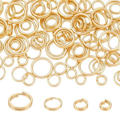 PH PandaHall 100pcs Anneaux Fendus Plaqués Or 24K, 4/5/6/8mm Anneaux de Jonction Doubles Dorés Porte Clés à Double Boucle pour Pendentifs Porte Clés Fabrication de Bijoux