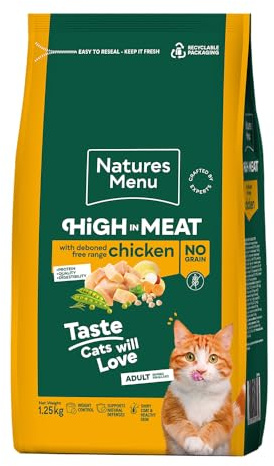 Natures Menu High in Meat - No Grain Dry Food for Adult Cats with Free Range Chicken - 1,25kg