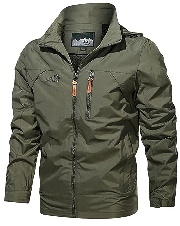 Foweknow Giacca da trekking tattica da uomo, in softshell, militare, per attività all'aria aperta, per escursioni, caccia, per attività all'aria aperta, traspirante, tinta unita, versatile, verde, 5XL