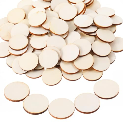 Thinp 100 Pcs 1 Inch Round Wooden Discs, Unfinished Wood Slices for Crafts Small Wood Slices Blank Natural Wooden Cutout Ornaments for DIY Craft Art Supplies Projects Decorations