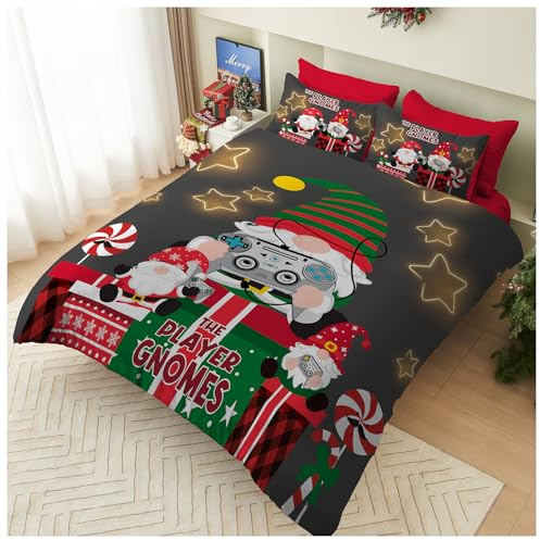 GC GAVENO CAVAILIA Gnomes Christmas Duvet Cover Set - Breathable Single Bed Duvet Set - Soft Xmas Bedding & Quilt Cover with Pillowcase - Comforter Cover Bed Set Single (135x200 cm) - Washable