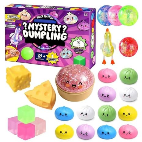 Calendario de Adviento de Dumplings, Cuenta Regresiva Misteriosa con 24 Sorpresas de Squishies Aleatorios, Juguetes Antiestrés Sensoriales de Fidget para Adultos y Niños