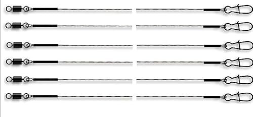 Set: 6 Stück Powerflex 7x7 Super-Soft-Stahlvorfach mit Wirbel von Jenzi, 20 Kg, Länge 50 cm + Petri Heil! Aufkleber