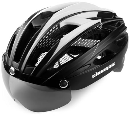 Shinmax Fahrradhelm Herren Damen Fahrradhelm mit Visier Magnetische Abnehmbarer Schutzbrille Fahrradhelme mit Licht Erwachsene Radhelm Cityhelm Einstellbarer Atmungsaktiv Sicherheitsschutz MTB Helm