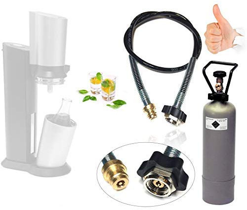 SPAR-SET: CO2 Adapter-Hochdruckschlauch 2,5m + 2kg Eigentumsflasche CO2 geeignet für SODASTREAM CRYSTAL Wassersprudler, PINGUIN etc. Bis zu 350 Liter Sprudelwasser pro Füllung! CO2 Schlauch umfüllen